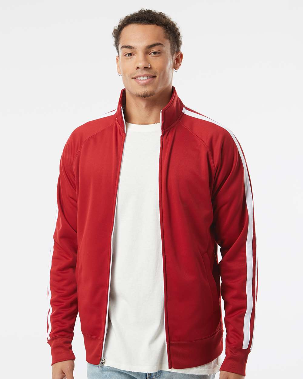 Men's Lightweight Poly-Tech Full-Zip Track Jacket - OnModelFront - B23476522 - Brick Red