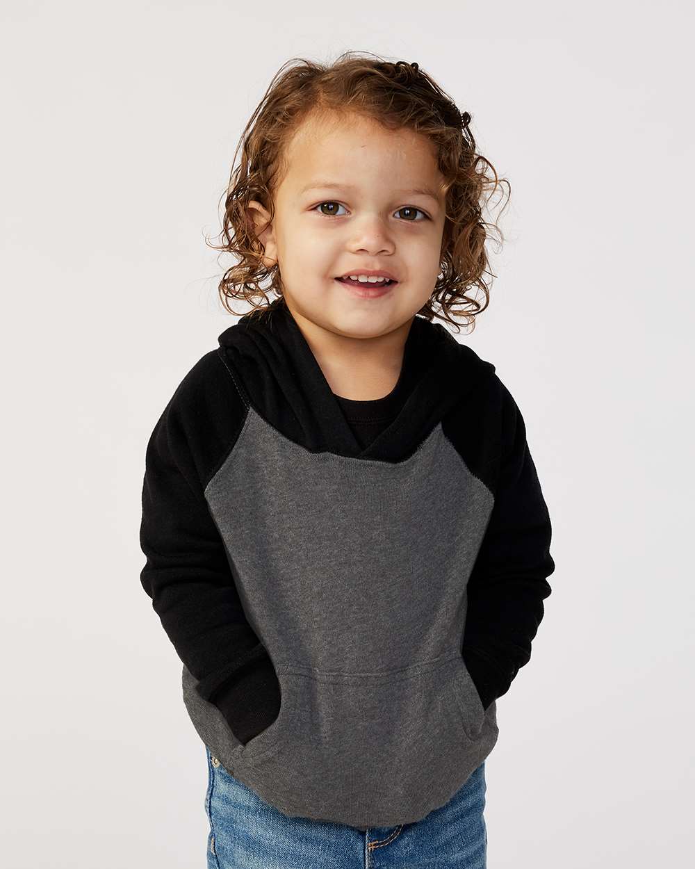 Toddler Special Blend Hooded Raglan Sweatshirt - OnModelFront - B80176093 - Carbon/ Black