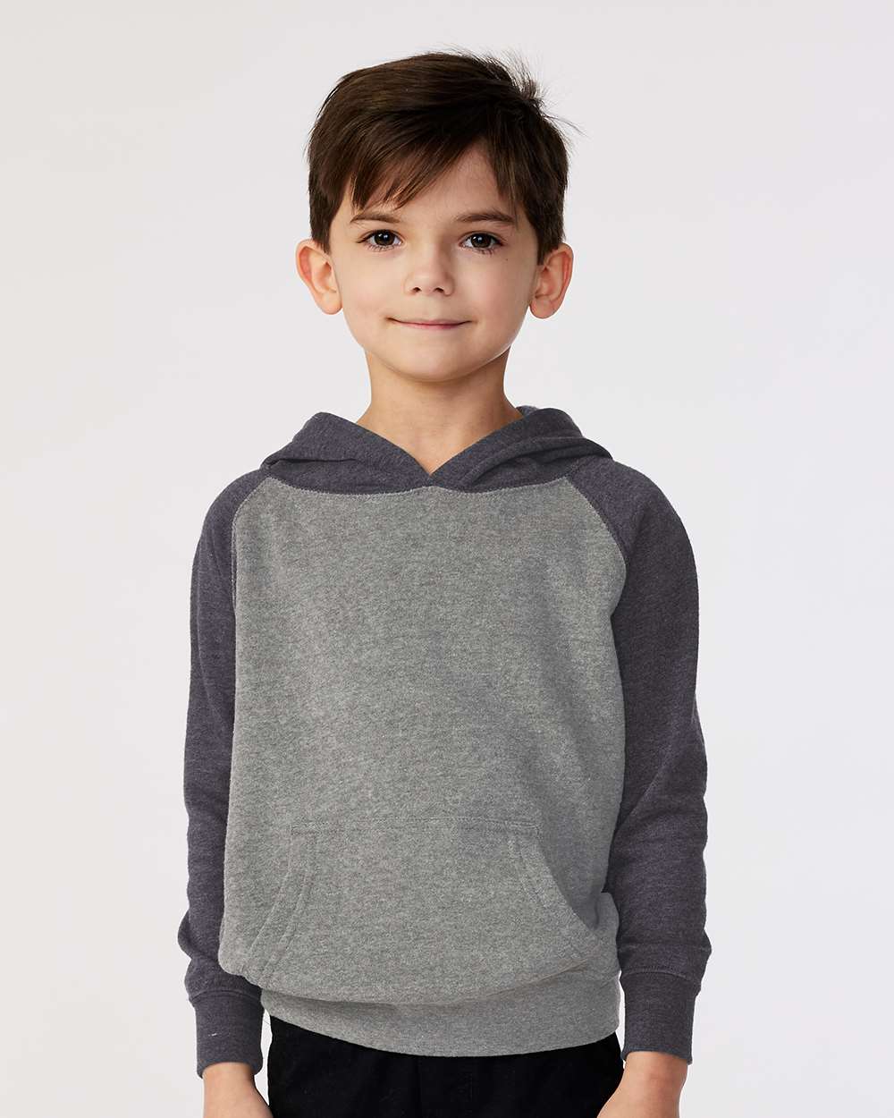 Toddler Special Blend Hooded Raglan Sweatshirt - OnModelFront - B80176363 - Nickel/ Carbon