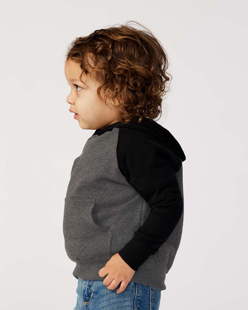 Toddler Special Blend Hooded Raglan Sweatshirt - OnModelSide - B80176093 - Carbon/ Black