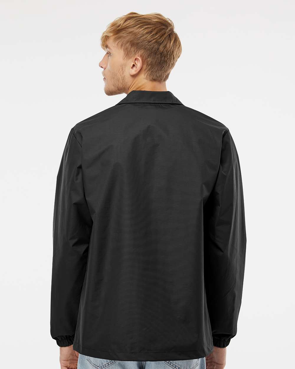 Men's Water-Resistant Windbreaker Coach’s Jacket - OnModelBack - B20876502 - Black