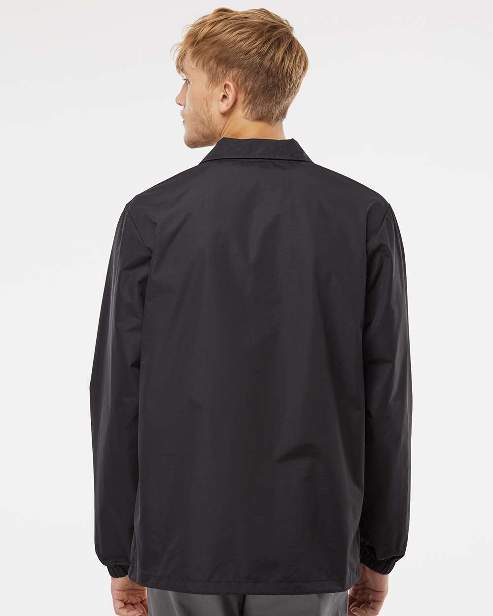 Men's Water-Resistant Windbreaker Coach’s Jacket - OnModelBack - B20876512 - Black/ Black