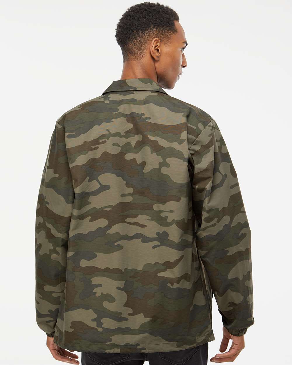 Men's Water-Resistant Windbreaker Coach’s Jacket - OnModelBack - B20876622 - Forest Camo
