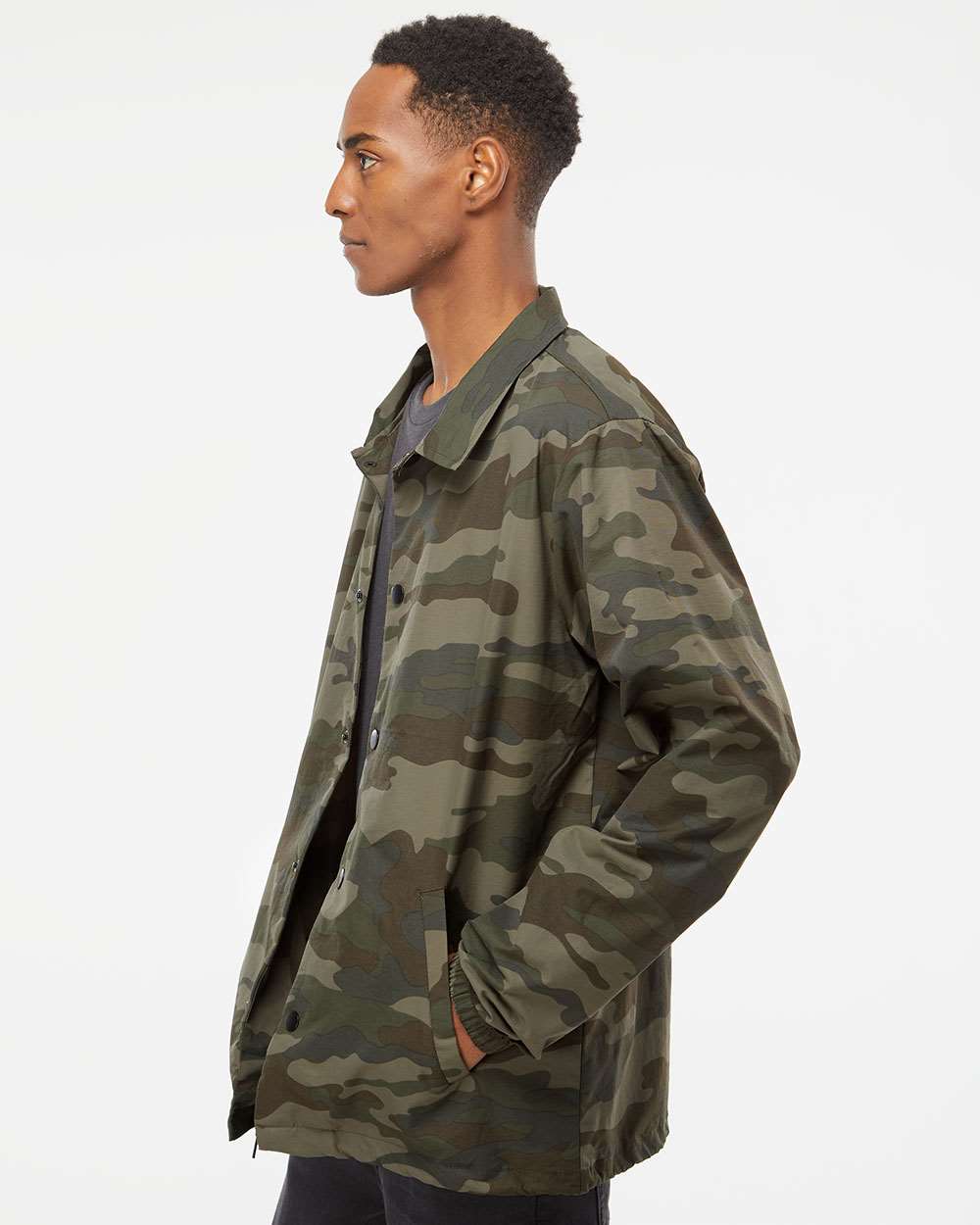 Men's Water-Resistant Windbreaker Coach’s Jacket - OnModelSide - B20876622 - Forest Camo