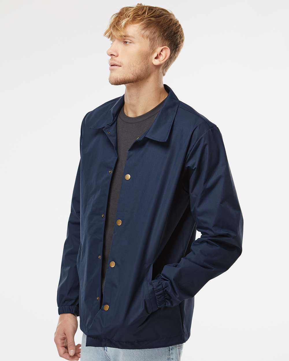 Men's Water-Resistant Windbreaker Coach’s Jacket - OnModelSide - B20876652 - Classic Navy