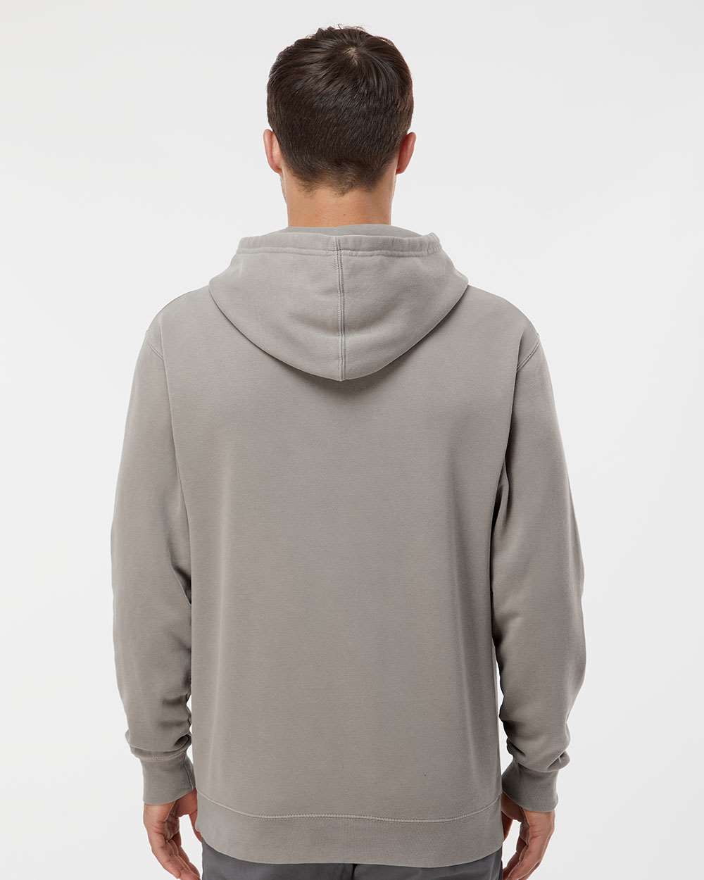 Unisex Midweight Pigment-Dyed Hooded Sweatshirt - OnModelBack - B22176052 - Pigment Cement