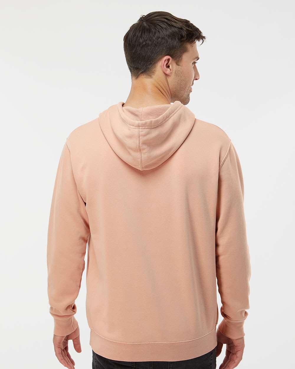 Unisex Midweight Pigment-Dyed Hooded Sweatshirt - OnModelBack - B22176062 - Pigment Dusty Pink