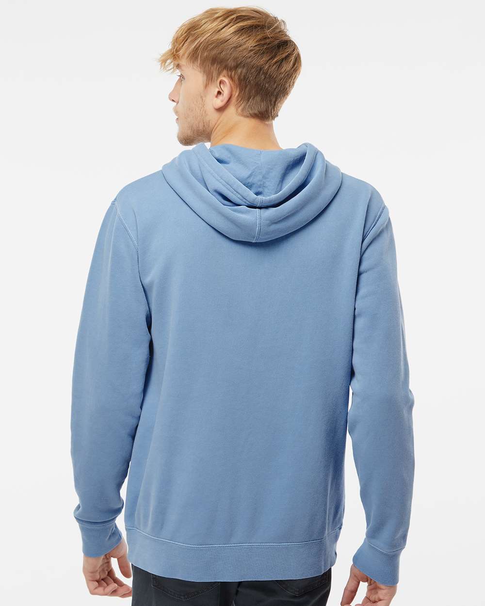 Unisex Midweight Pigment-Dyed Hooded Sweatshirt - OnModelBack - B22176252 - Pigment Light Blue