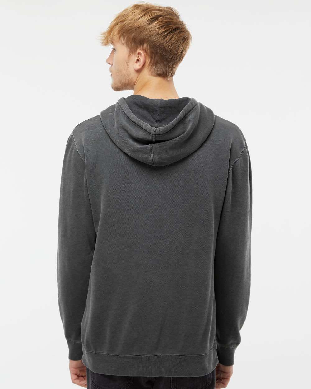 Unisex Midweight Pigment-Dyed Hooded Sweatshirt - OnModelBack - B22176502 - Pigment Black