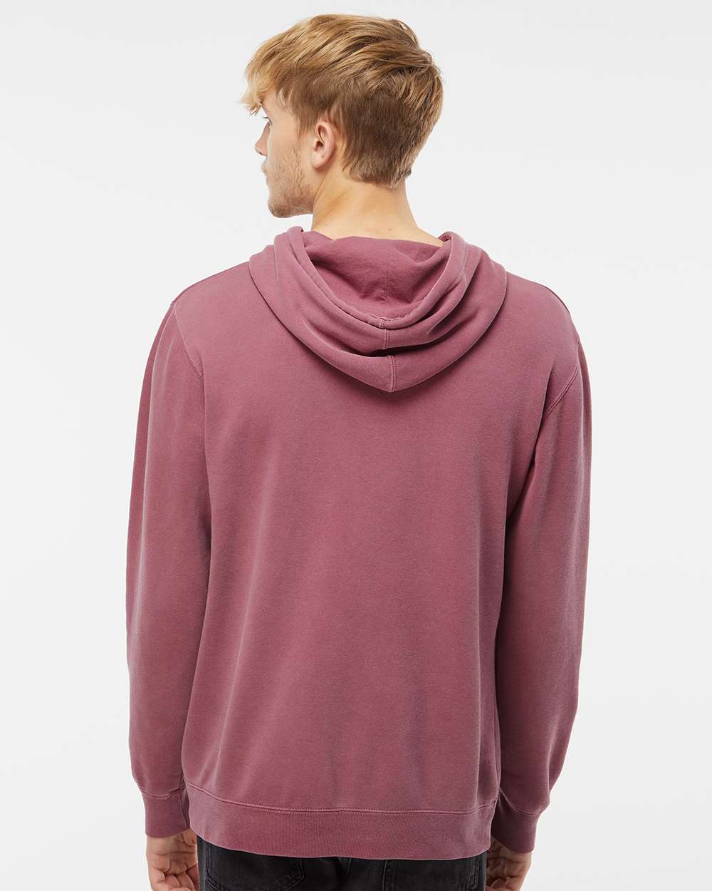 Unisex Midweight Pigment-Dyed Hooded Sweatshirt - OnModelBack - B22176852 - Pigment Maroon