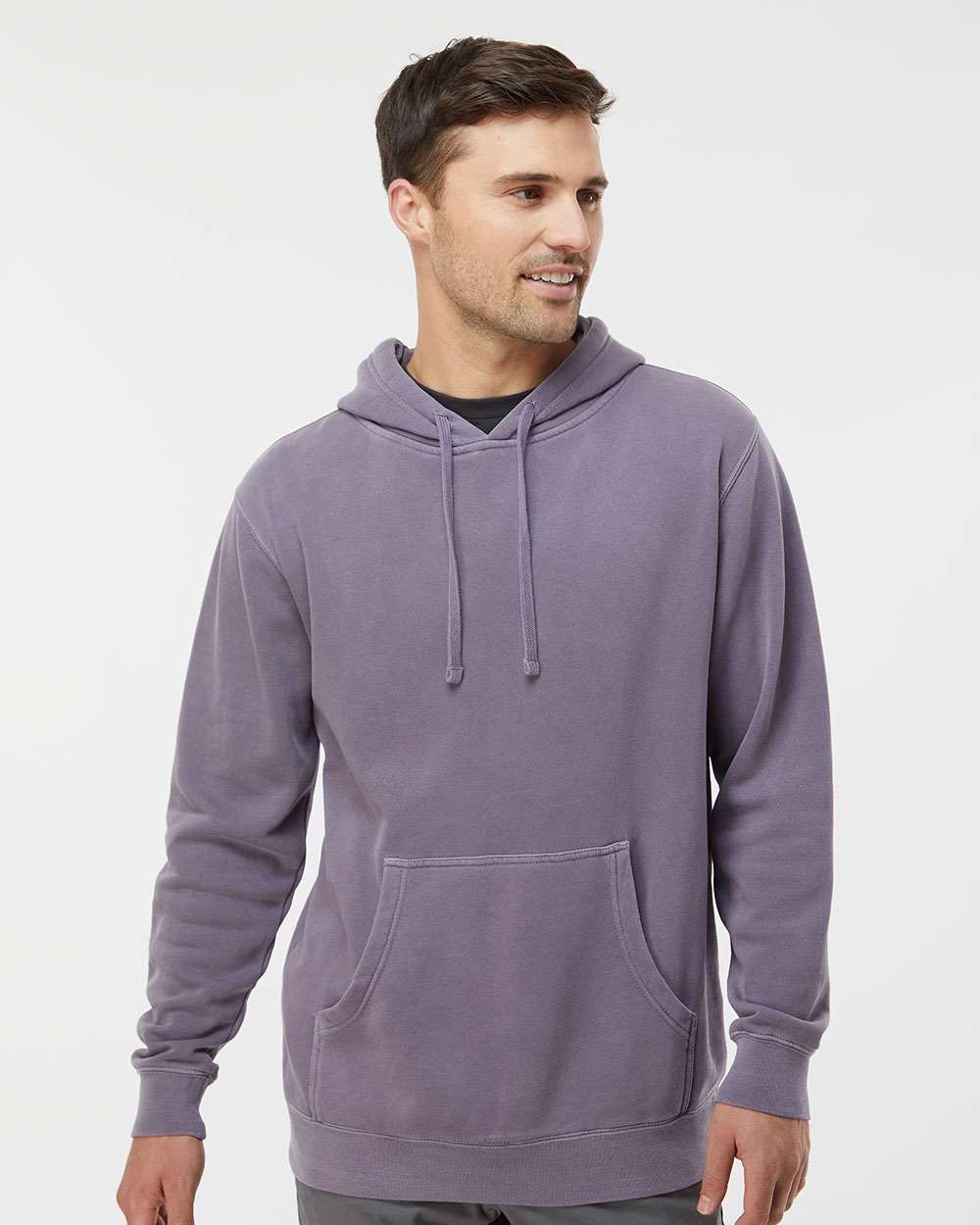 Unisex Midweight Pigment-Dyed Hooded Sweatshirt - OnModelFront - B22176022 - Pigment Plum