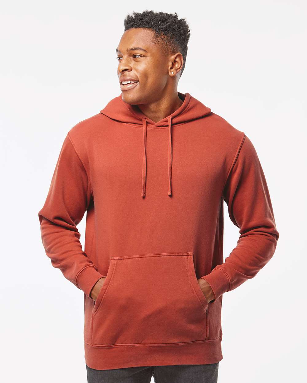 Unisex Midweight Pigment-Dyed Hooded Sweatshirt - OnModelFront - B22176032 - Pigment Amber