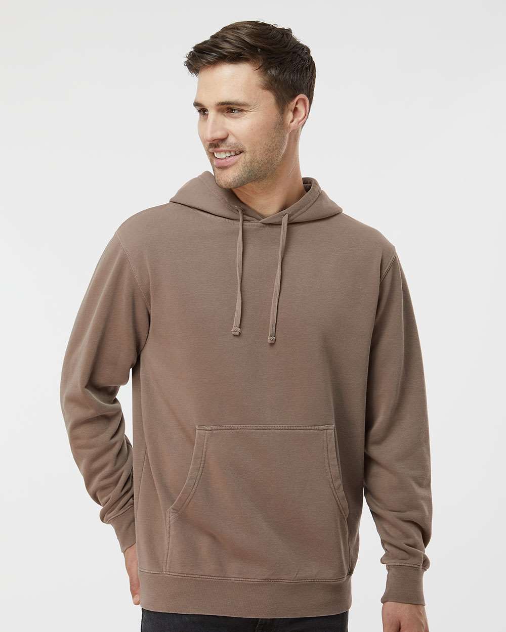 Unisex Midweight Pigment-Dyed Hooded Sweatshirt - OnModelFront - B22176042 - Pigment Clay