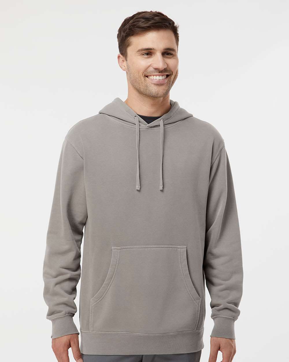 Unisex Midweight Pigment-Dyed Hooded Sweatshirt - OnModelFront - B22176052 - Pigment Cement