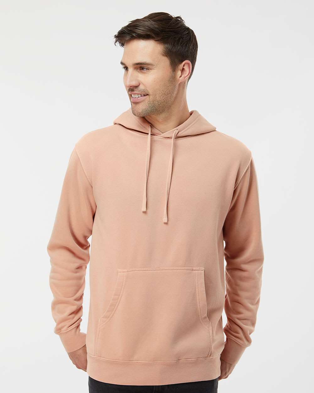 Unisex Midweight Pigment-Dyed Hooded Sweatshirt - OnModelFront - B22176062 - Pigment Dusty Pink