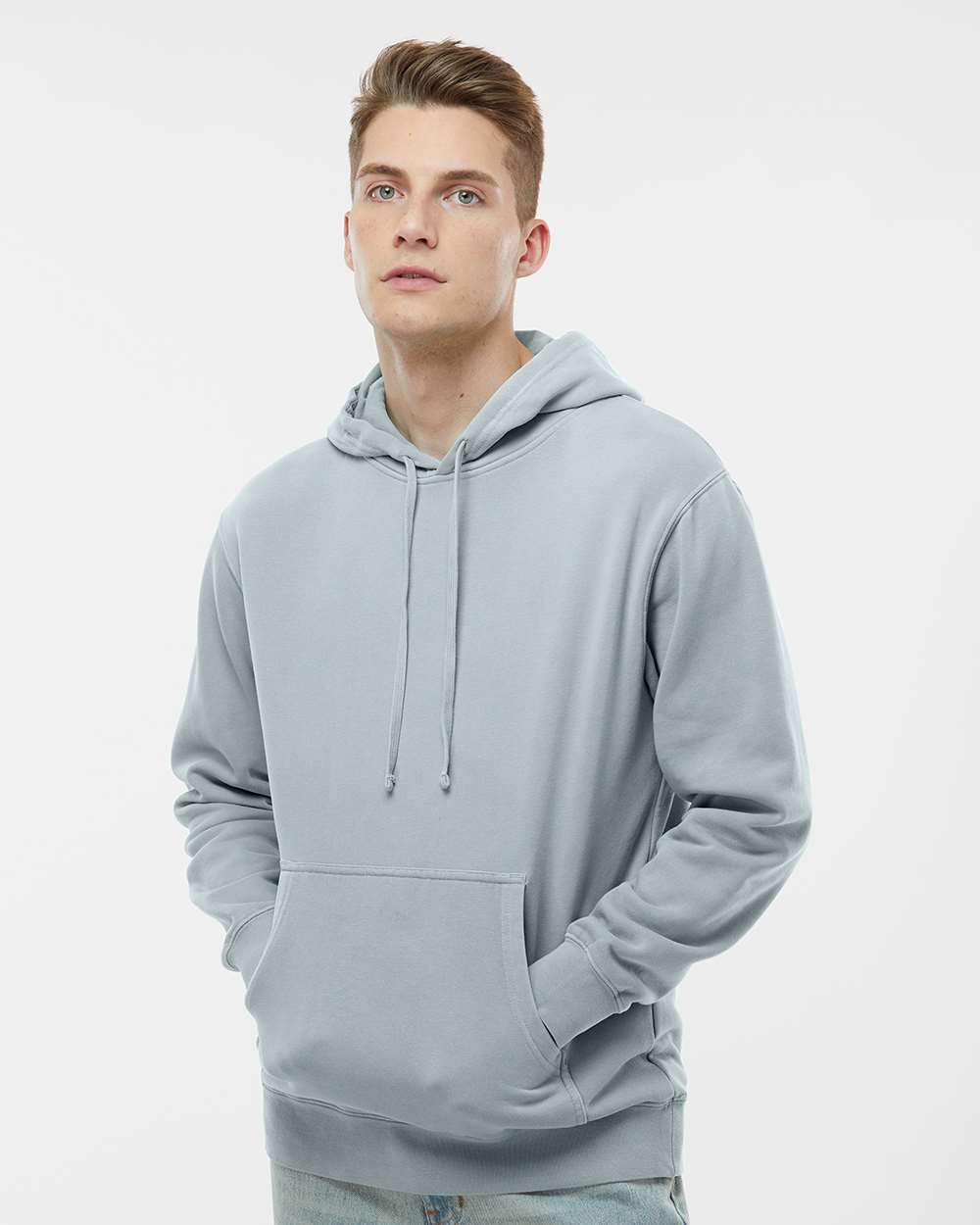 Unisex Midweight Pigment-Dyed Hooded Sweatshirt - OnModelFront - B22176072 - Pigment Sage