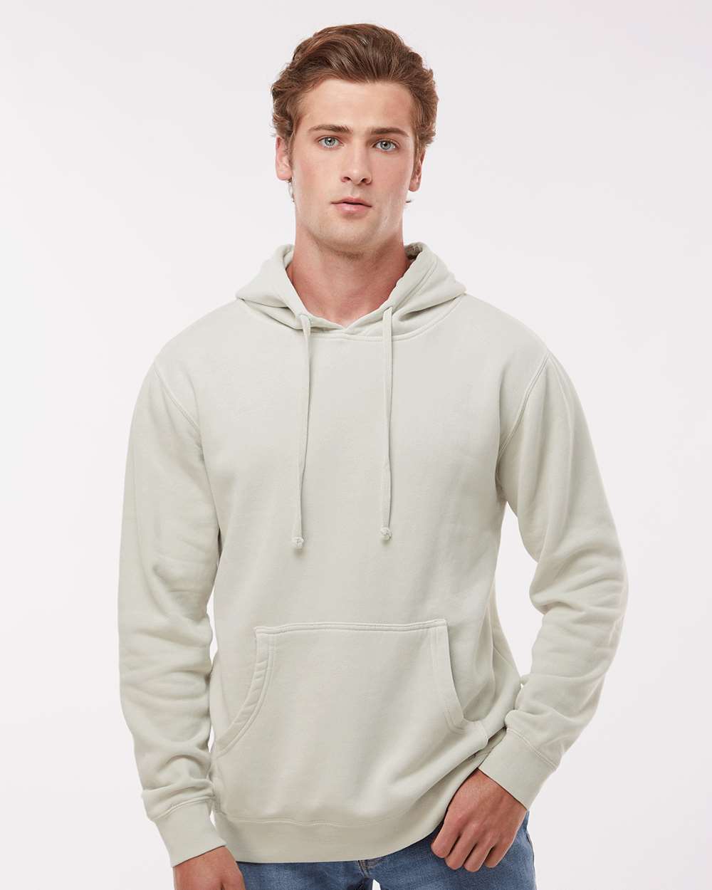 Unisex Midweight Pigment-Dyed Hooded Sweatshirt - OnModelFront - B22176082 - Pigment Ivory