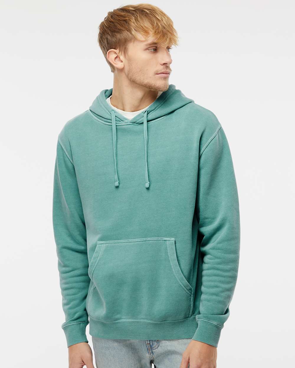 Unisex Midweight Pigment-Dyed Hooded Sweatshirt - OnModelFront - B22176192 - Pigment Mint