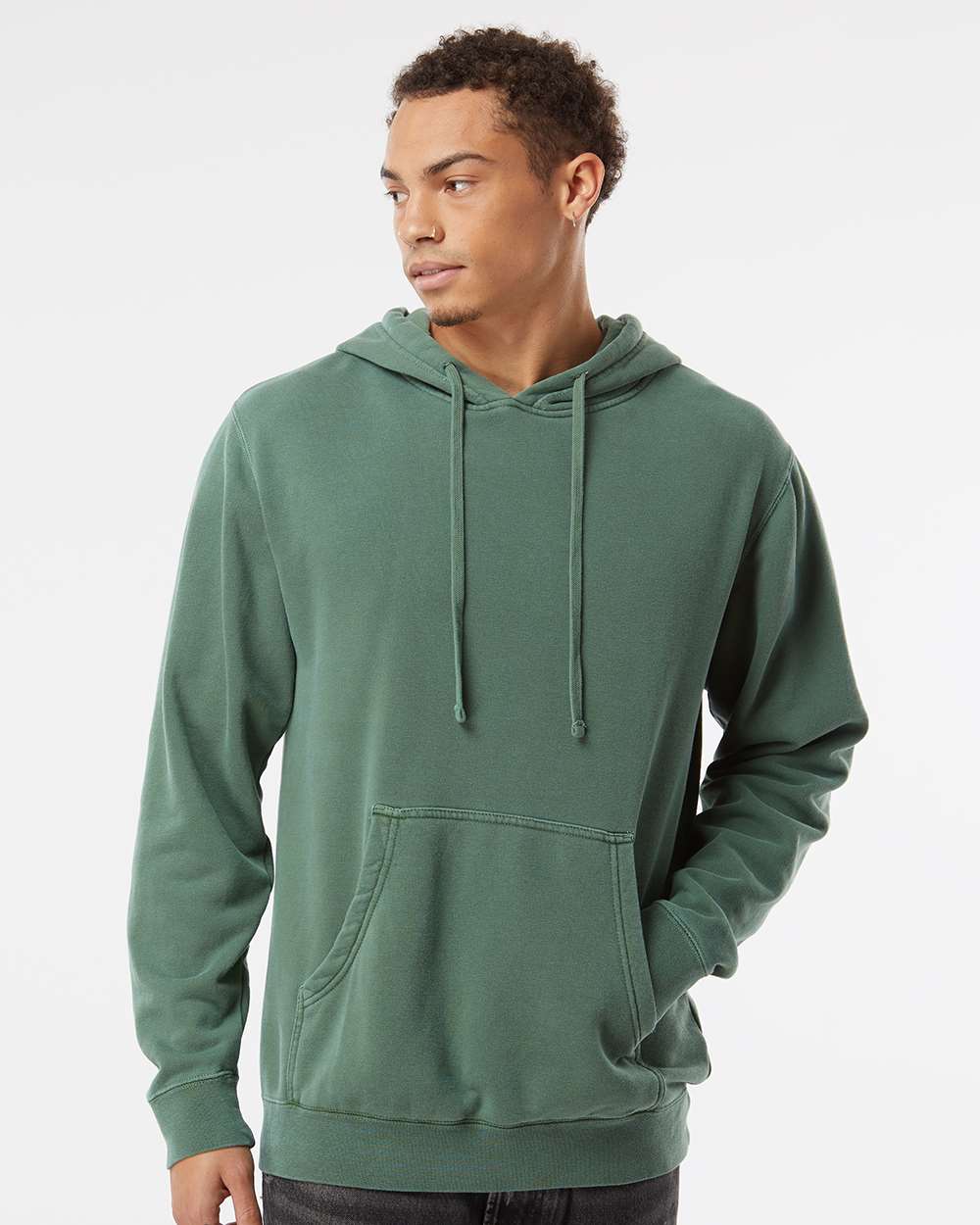 Unisex Midweight Pigment-Dyed Hooded Sweatshirt - OnModelFront - B22176232 - Pigment Alpine Green
