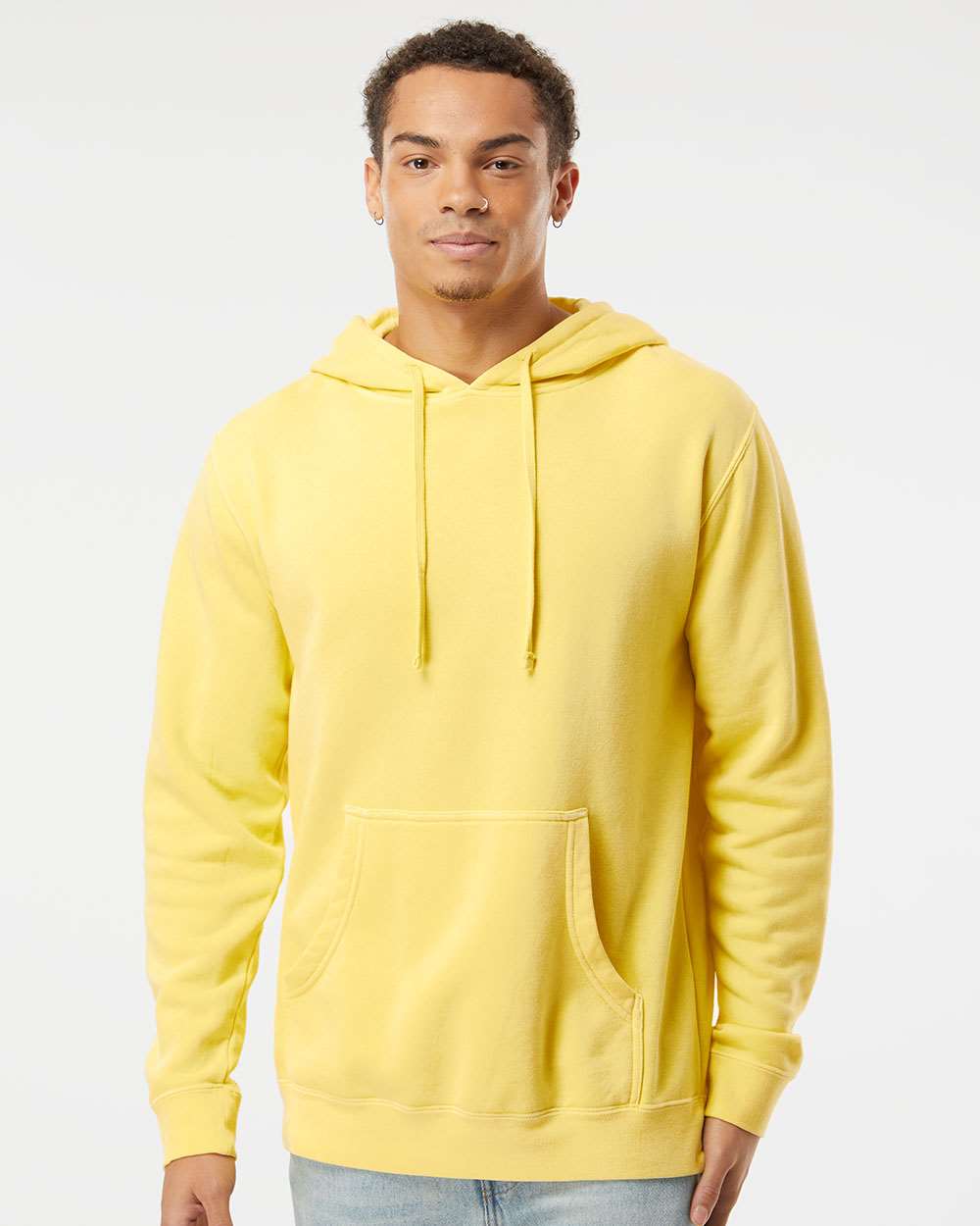 Unisex Midweight Pigment-Dyed Hooded Sweatshirt - OnModelFront - B22176282 - Pigment Yellow