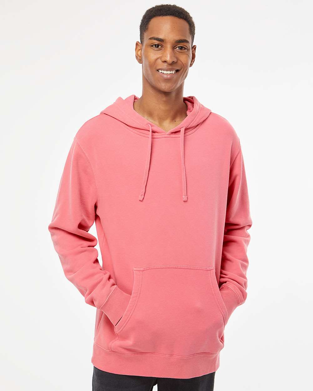 Unisex Midweight Pigment-Dyed Hooded Sweatshirt - OnModelFront - B22176302 - Pigment Pink