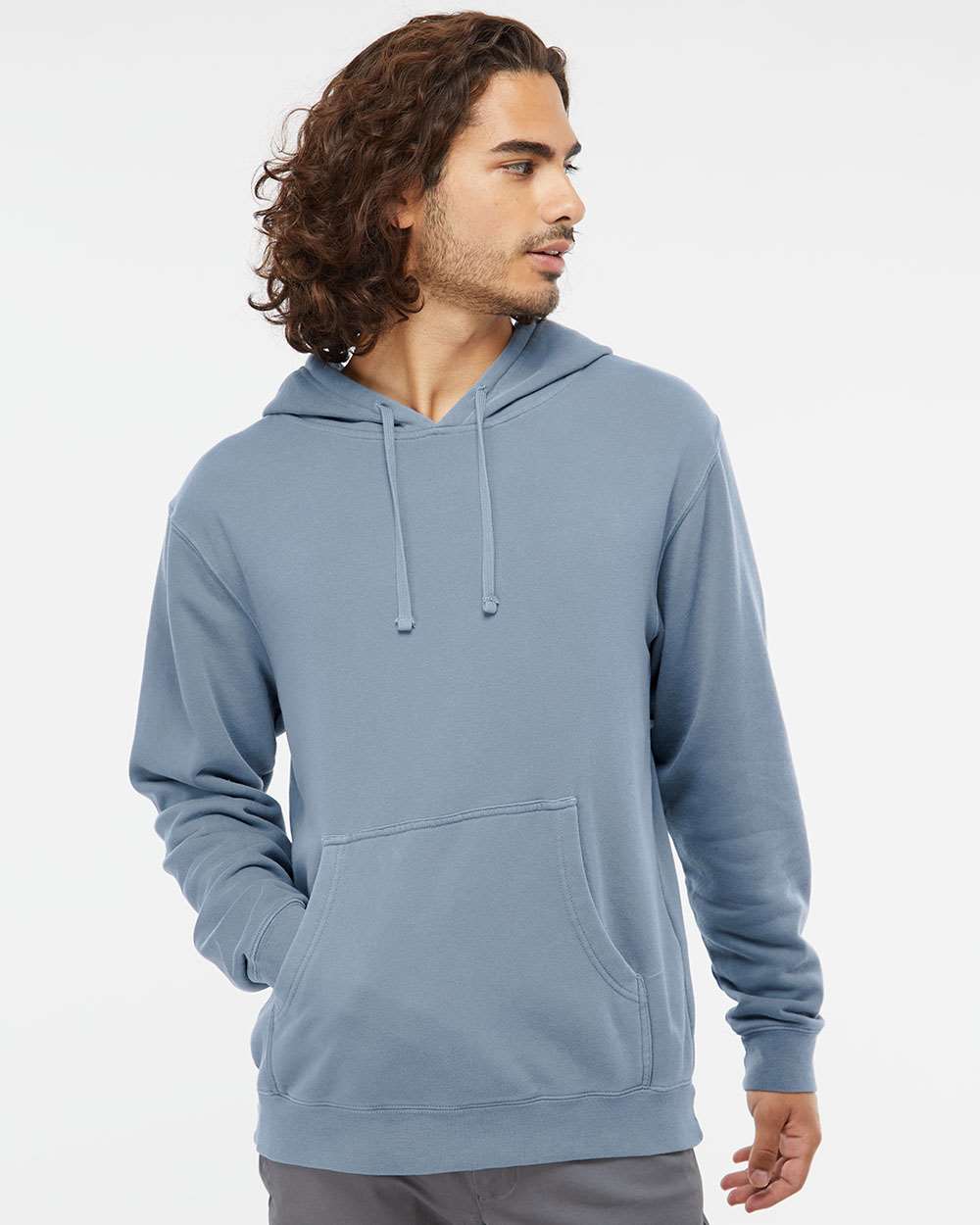 Unisex Midweight Pigment-Dyed Hooded Sweatshirt - OnModelFront - B22176652 - Pigment Slate Blue