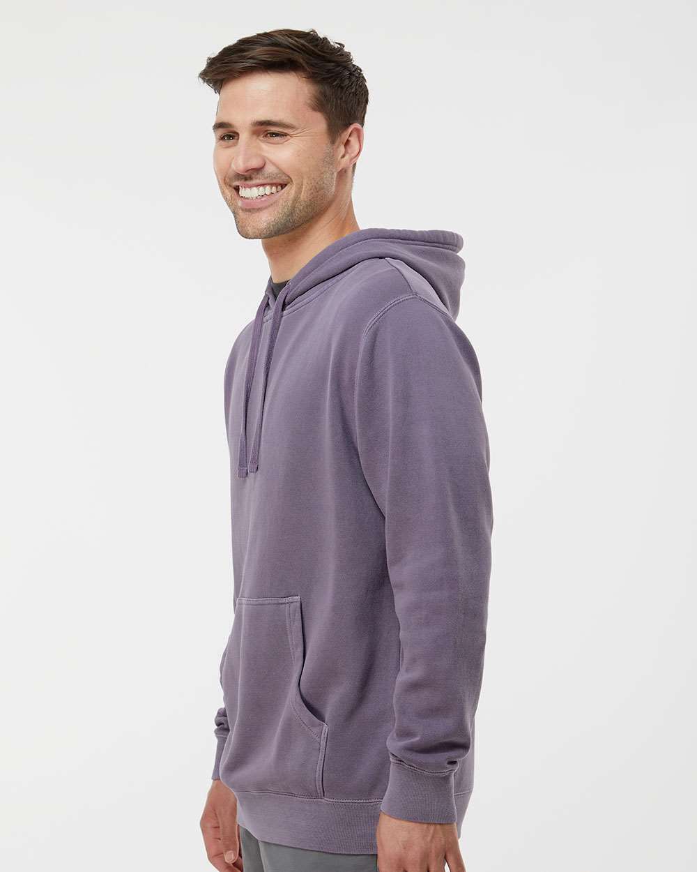 Unisex Midweight Pigment-Dyed Hooded Sweatshirt - OnModelSide - B22176022 - Pigment Plum