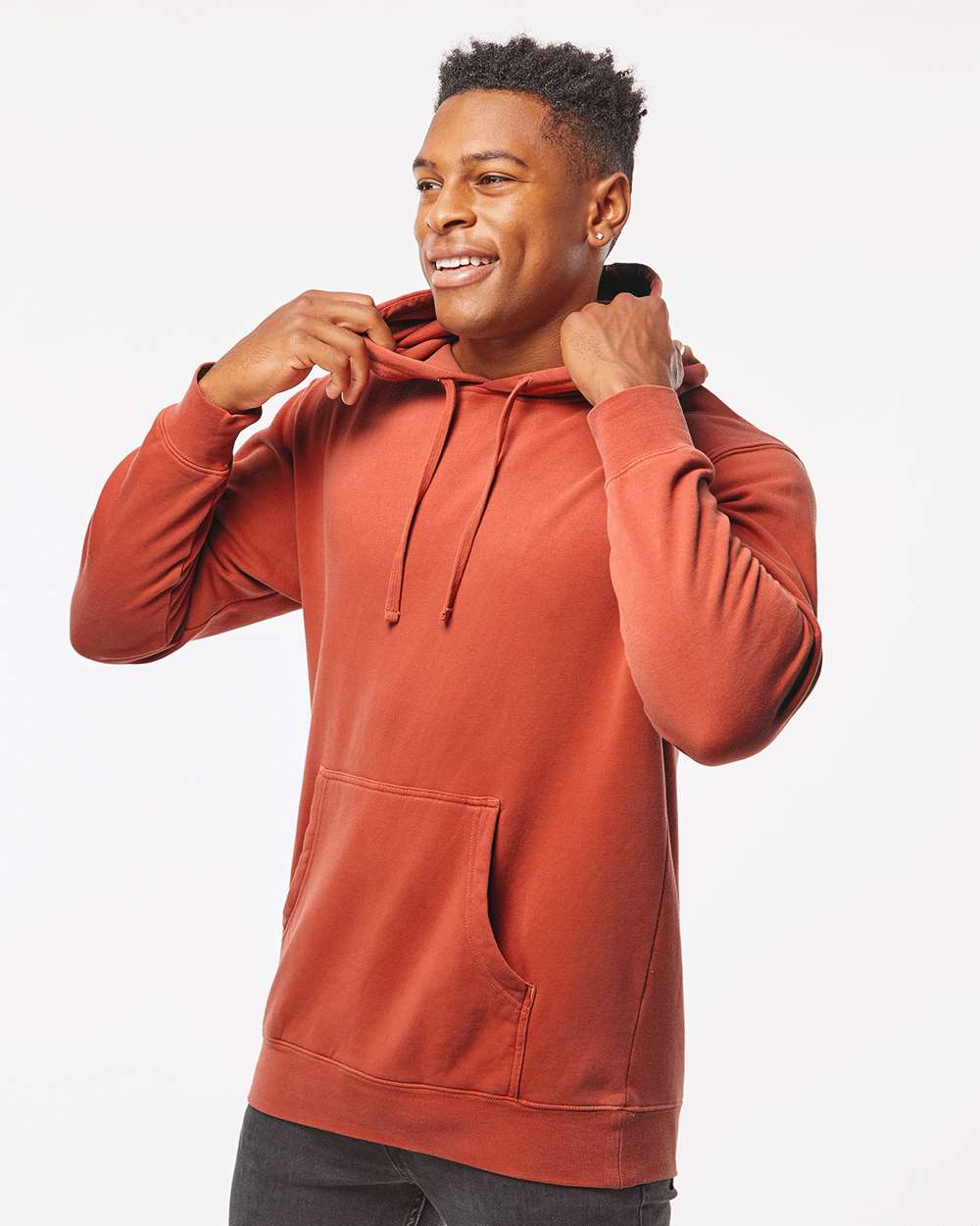Unisex Midweight Pigment-Dyed Hooded Sweatshirt - OnModelSide - B22176032 - Pigment Amber