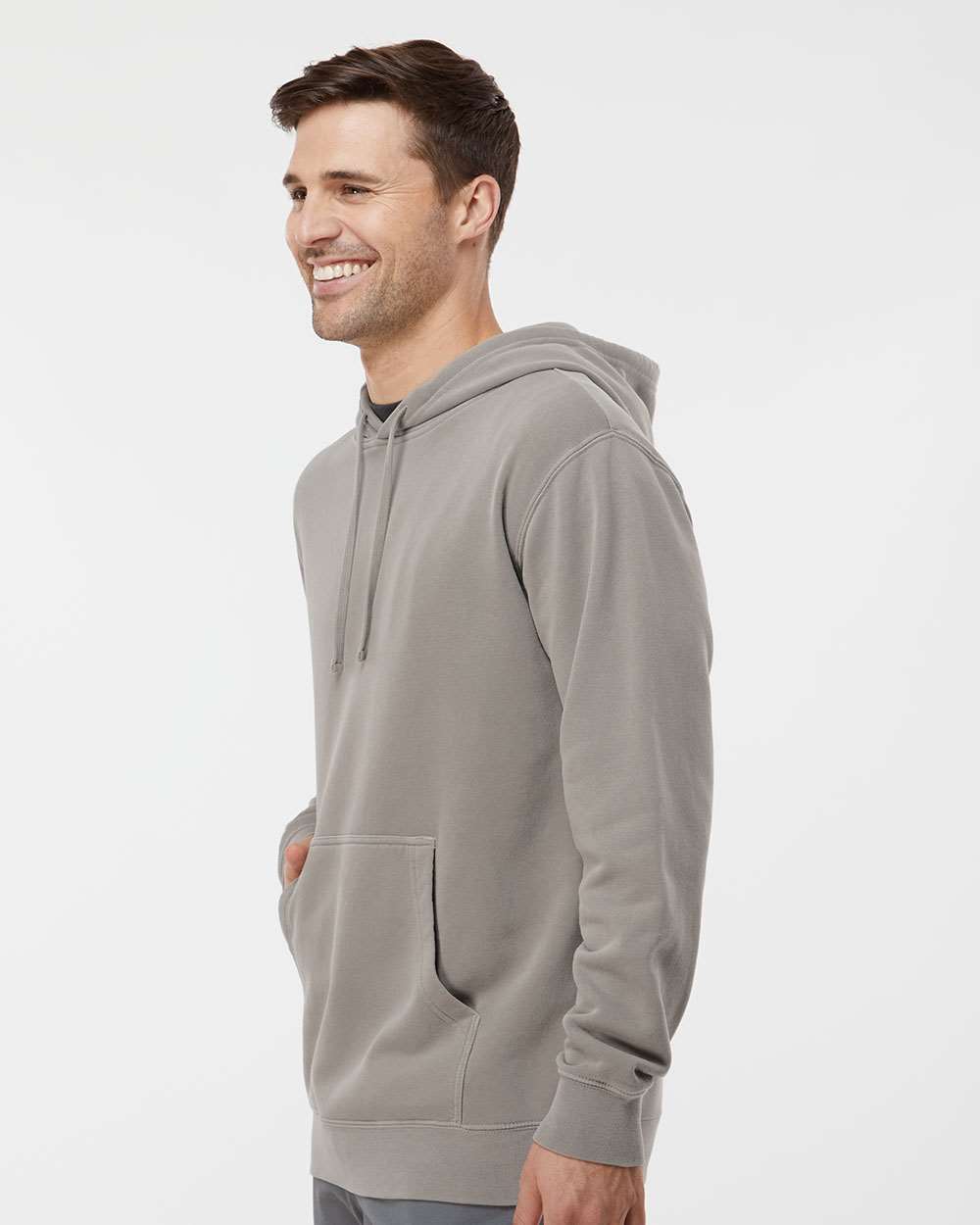 Unisex Midweight Pigment-Dyed Hooded Sweatshirt - OnModelSide - B22176052 - Pigment Cement