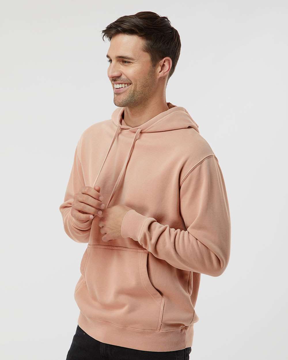Unisex Midweight Pigment-Dyed Hooded Sweatshirt - OnModelSide - B22176062 - Pigment Dusty Pink