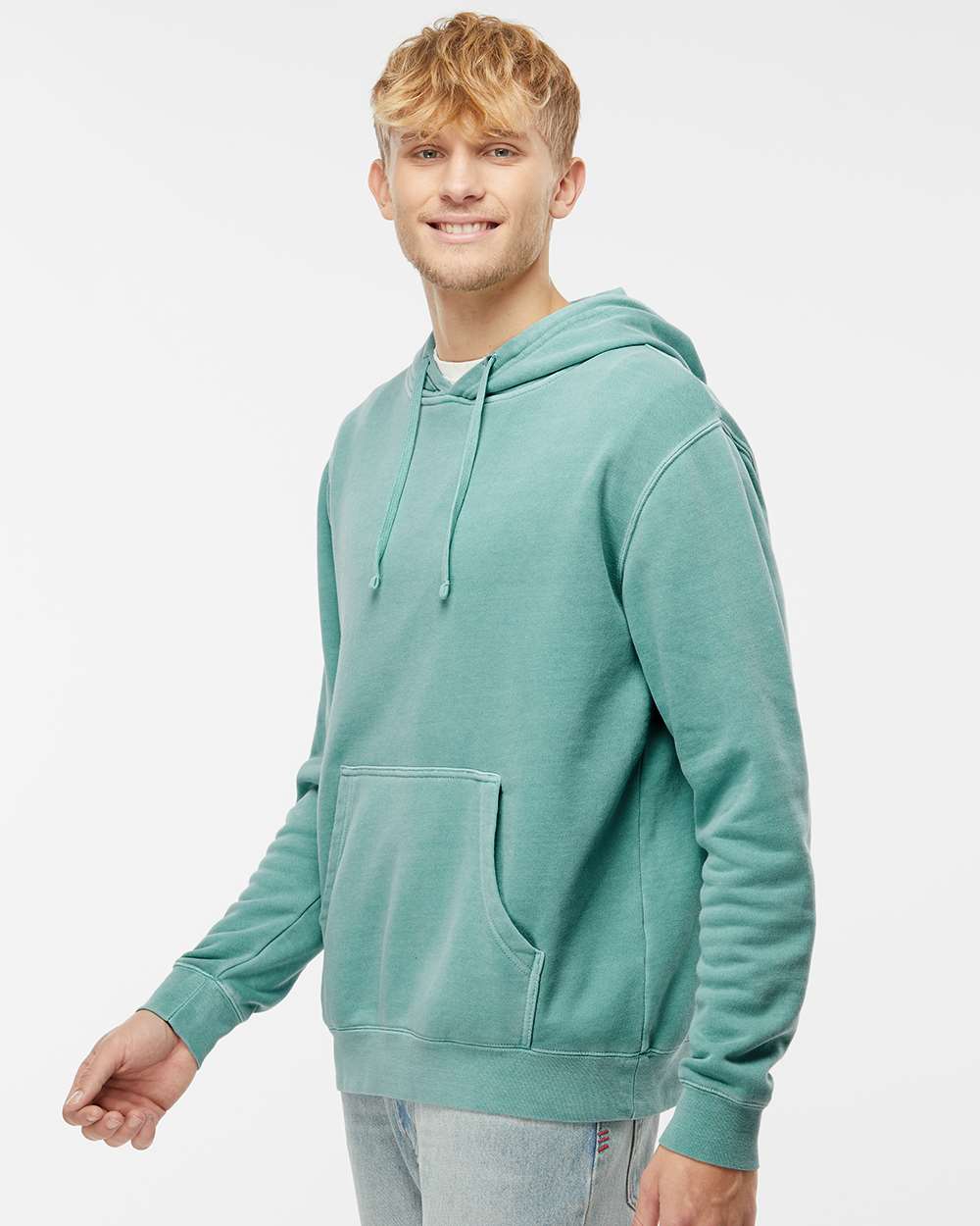 Unisex Midweight Pigment-Dyed Hooded Sweatshirt - OnModelSide - B22176192 - Pigment Mint