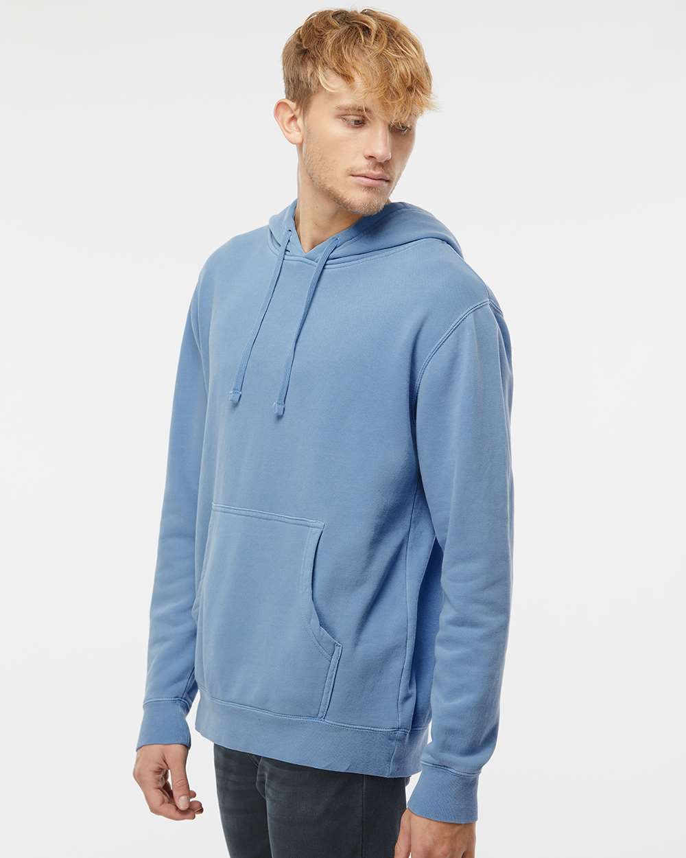 Unisex Midweight Pigment-Dyed Hooded Sweatshirt - OnModelSide - B22176252 - Pigment Light Blue