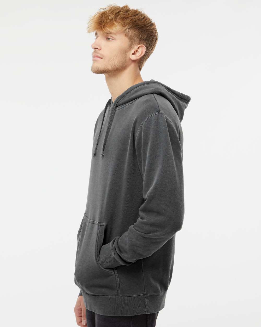 Unisex Midweight Pigment-Dyed Hooded Sweatshirt - OnModelSide - B22176502 - Pigment Black