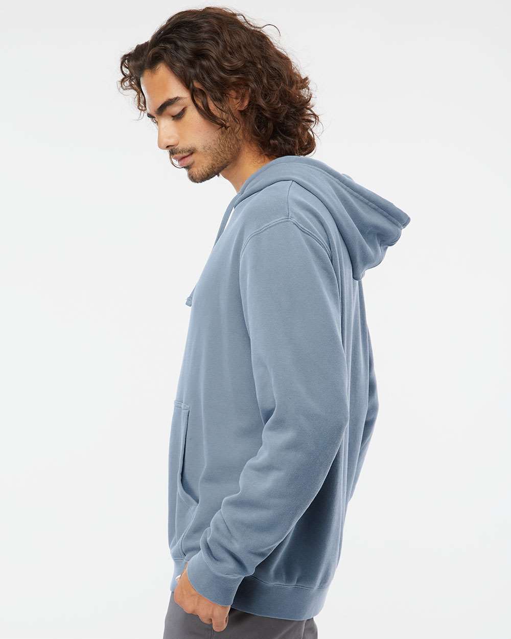 Unisex Midweight Pigment-Dyed Hooded Sweatshirt - OnModelSide - B22176652 - Pigment Slate Blue