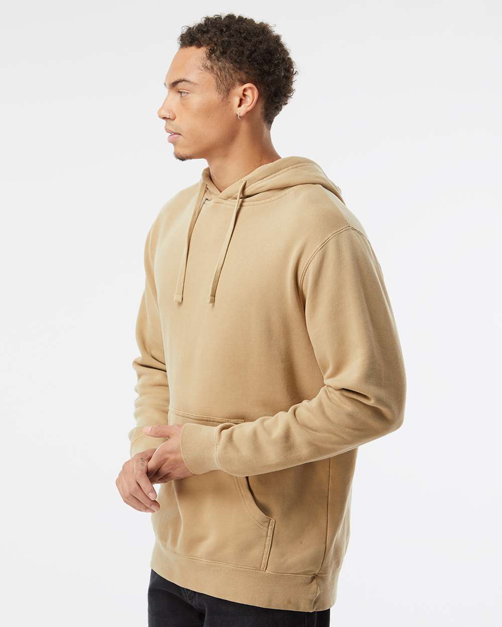Unisex Midweight Pigment-Dyed Hooded Sweatshirt - OnModelSide - B22176732 - Pigment Sandstone