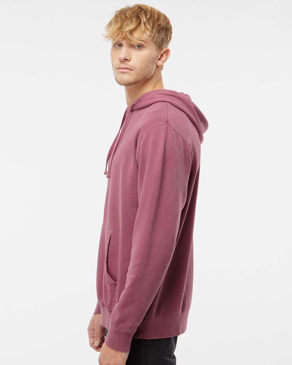 Unisex Midweight Pigment-Dyed Hooded Sweatshirt - OnModelSide - B22176852 - Pigment Maroon