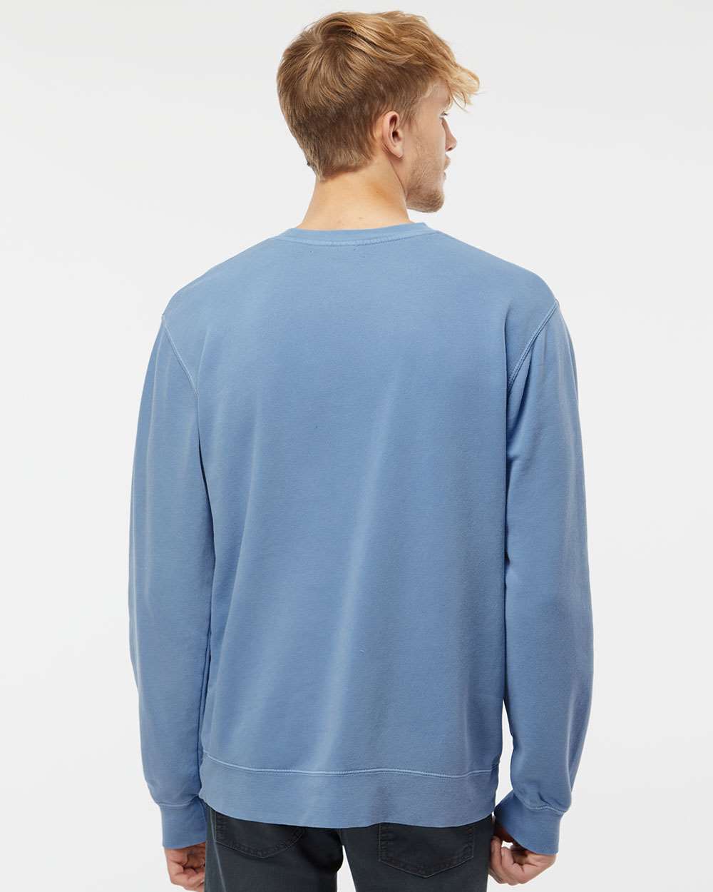 Unisex Midweight Pigment-Dyed Crewneck Sweatshirt - OnModelBack - B22376252 - Pigment Light Blue