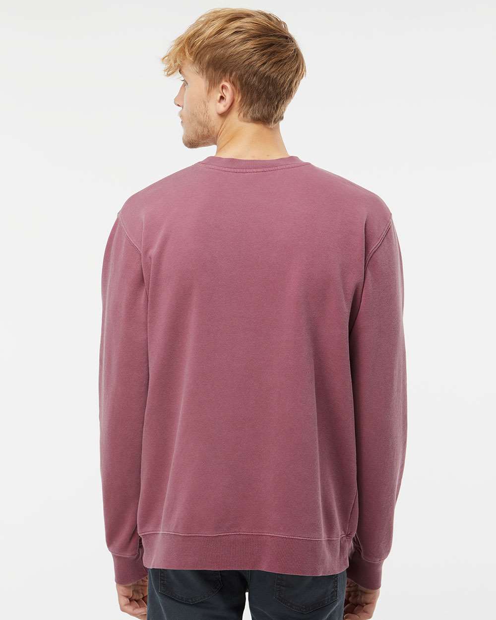 Unisex Midweight Pigment-Dyed Crewneck Sweatshirt - OnModelBack - B22376852 - Pigment Maroon