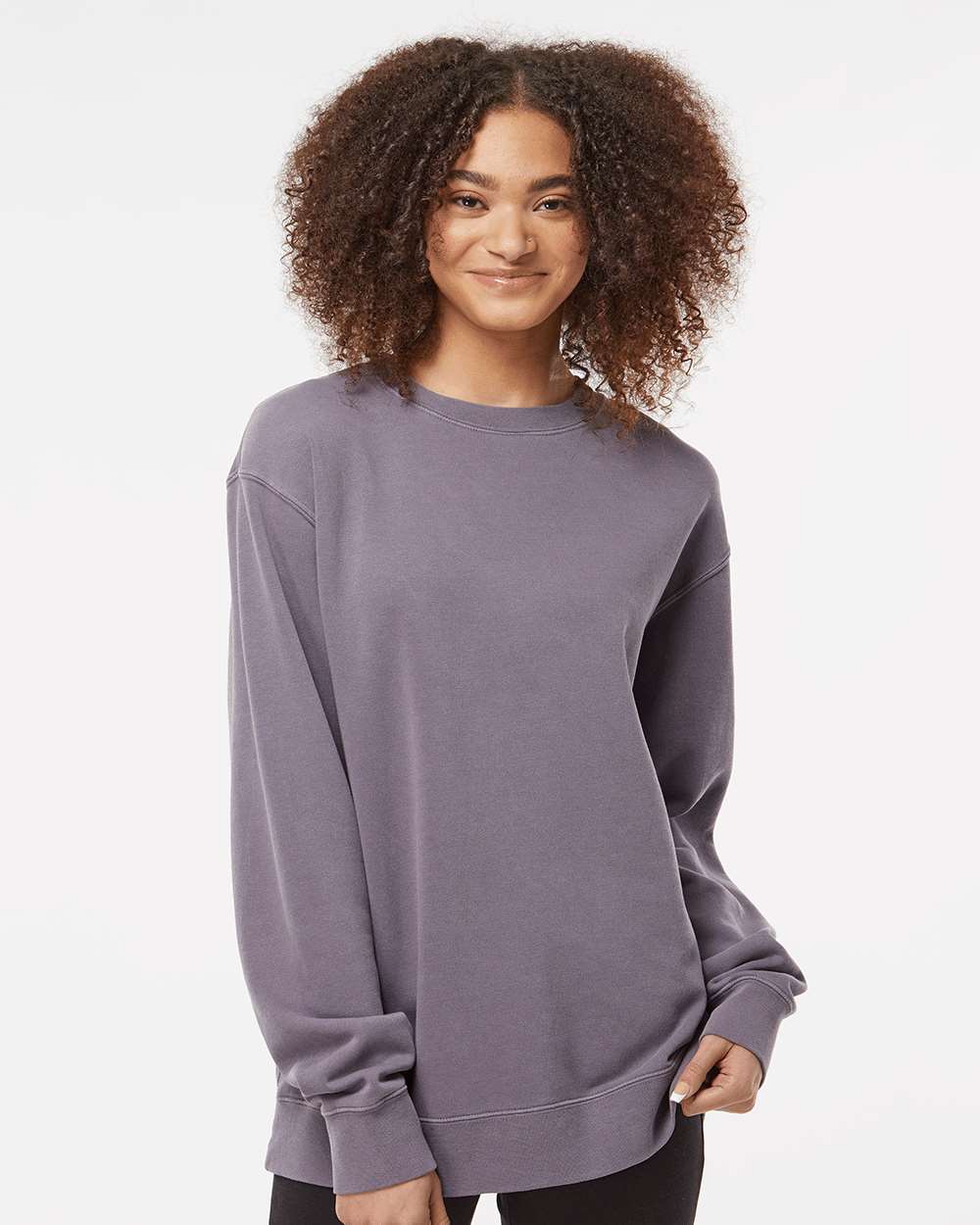 Unisex Midweight Pigment-Dyed Crewneck Sweatshirt - OnModelFront - B22376022 - Pigment Plum