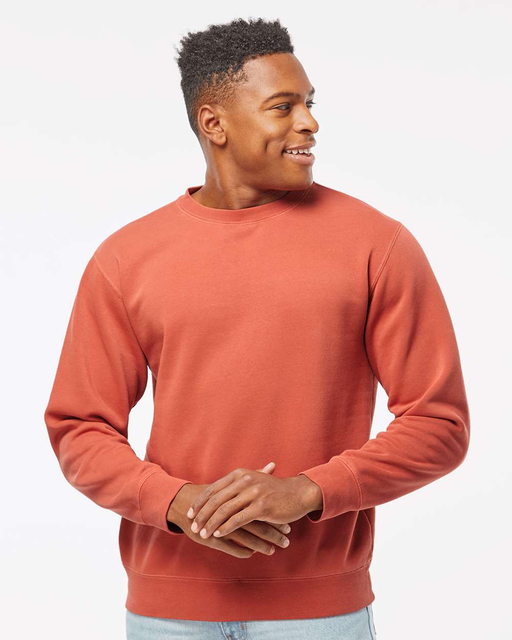 Unisex Midweight Pigment-Dyed Crewneck Sweatshirt - OnModelFront - B22376032 - Pigment Amber