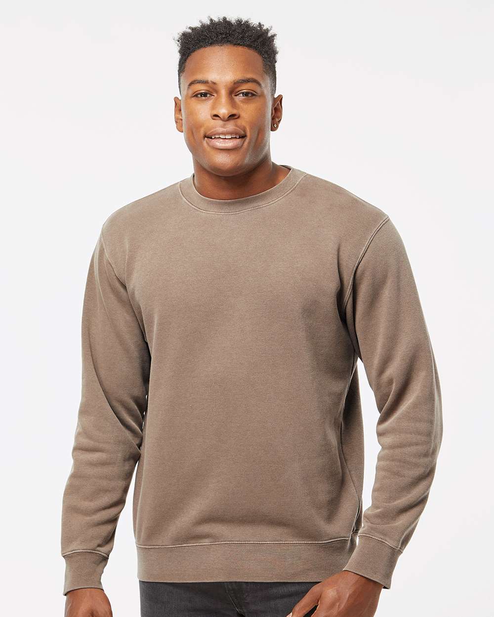 Unisex Midweight Pigment-Dyed Crewneck Sweatshirt - OnModelFront - B22376042 - Pigment Clay
