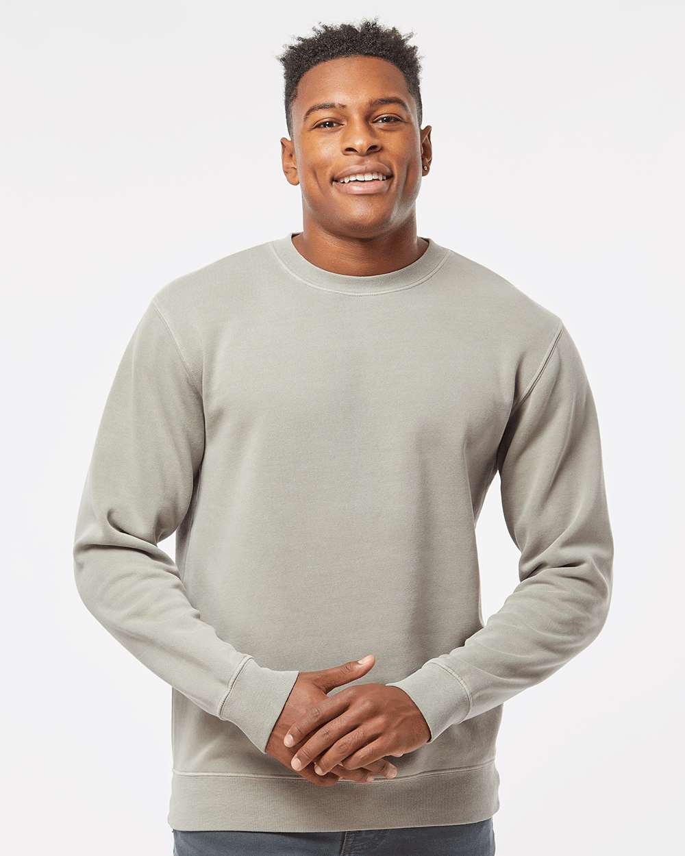 Unisex Midweight Pigment-Dyed Crewneck Sweatshirt - OnModelFront - B22376052 - Pigment Cement