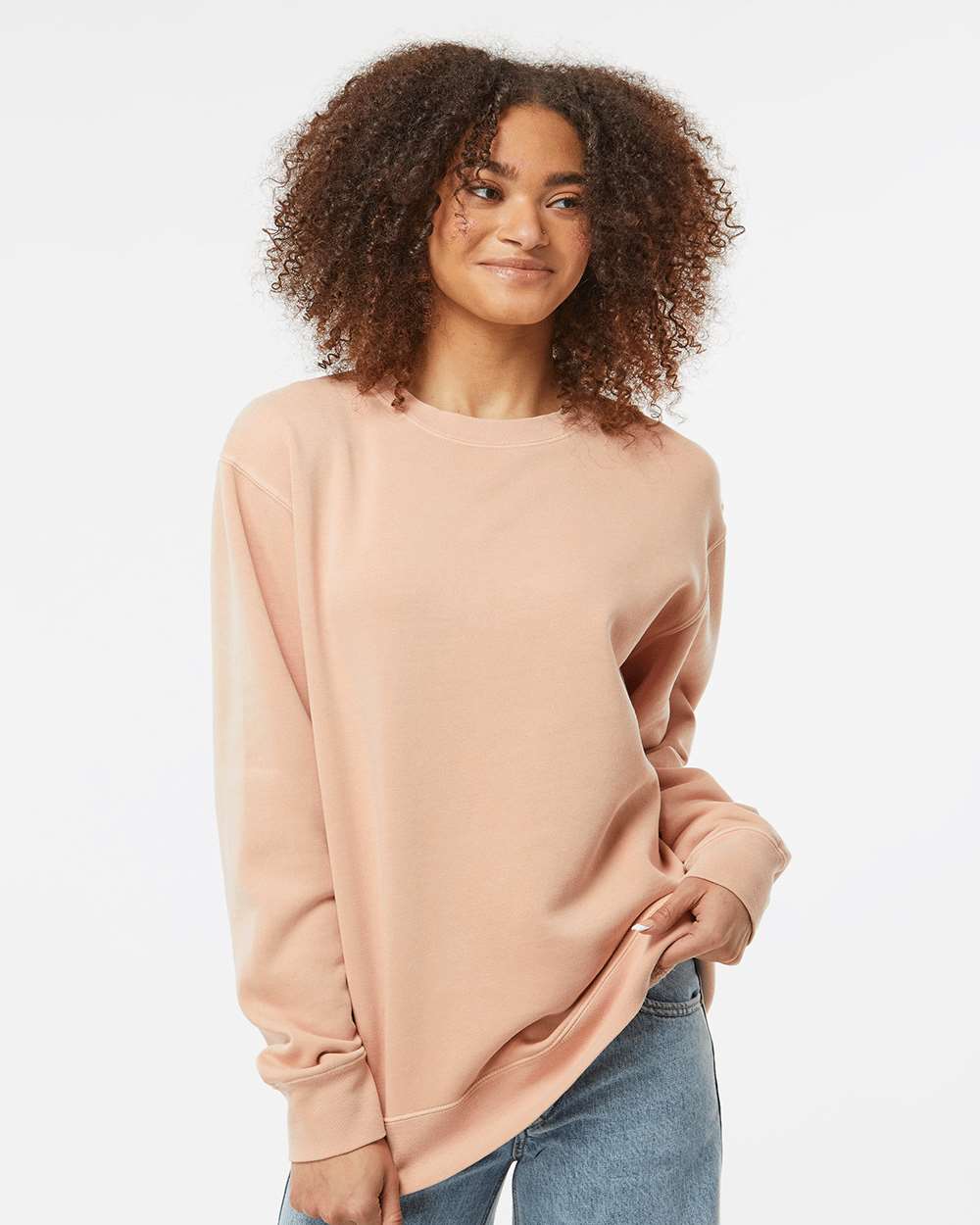 Unisex Midweight Pigment-Dyed Crewneck Sweatshirt - OnModelFront - B22376062 - Pigment Dusty Pink