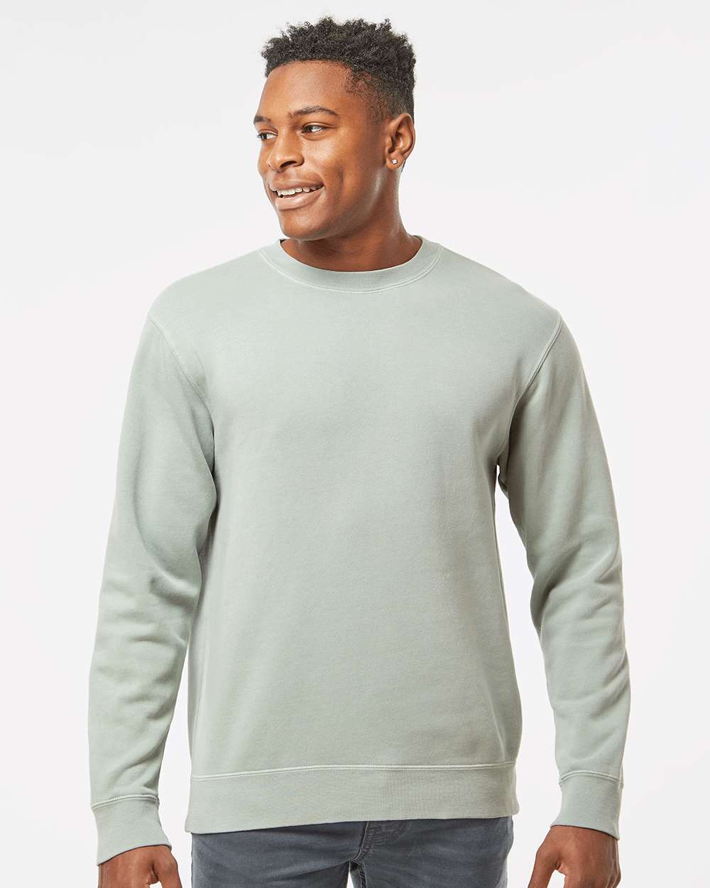 Unisex Midweight Pigment-Dyed Crewneck Sweatshirt - OnModelFront - B22376072 - Pigment Sage