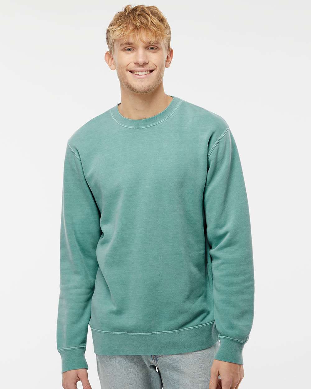 Unisex Midweight Pigment-Dyed Crewneck Sweatshirt - OnModelFront - B22376192 - Pigment Mint