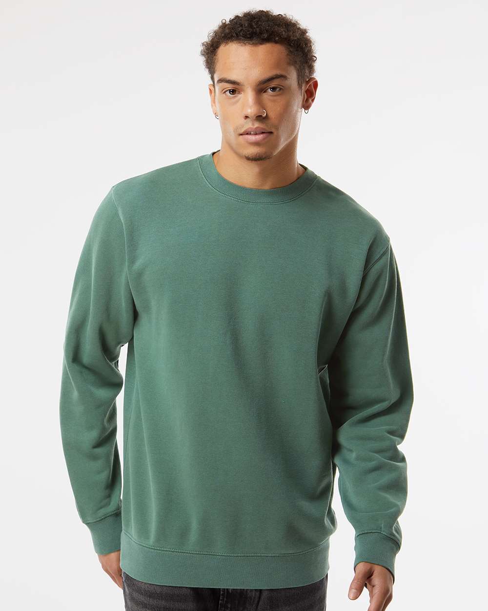 Unisex Midweight Pigment-Dyed Crewneck Sweatshirt - OnModelFront - B22376232 - Pigment Alpine Green