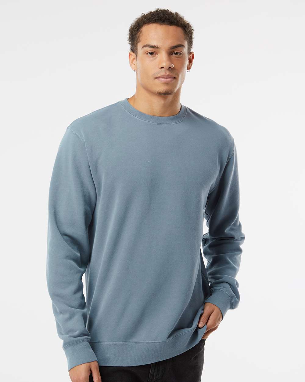 Unisex Midweight Pigment-Dyed Crewneck Sweatshirt - OnModelFront - B22376652 - Pigment Slate Blue