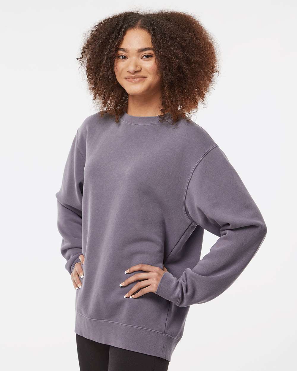 Unisex Midweight Pigment-Dyed Crewneck Sweatshirt - OnModelSide - B22376022 - Pigment Plum