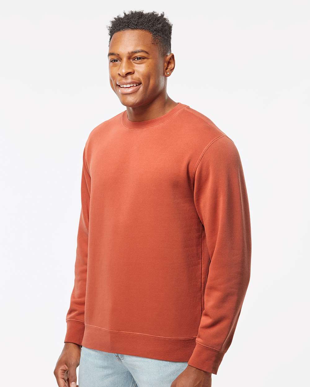 Unisex Midweight Pigment-Dyed Crewneck Sweatshirt - OnModelSide - B22376032 - Pigment Amber
