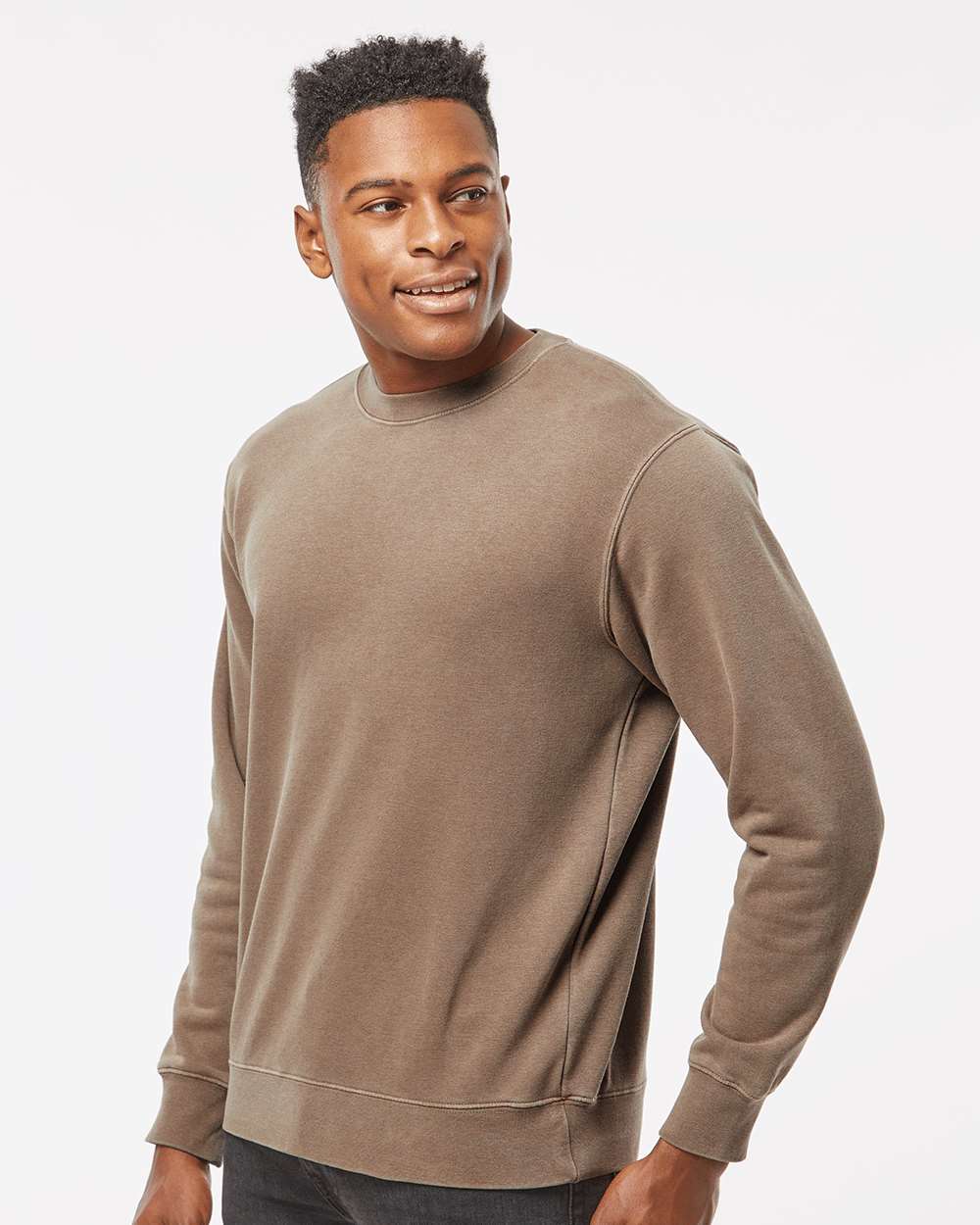 Unisex Midweight Pigment-Dyed Crewneck Sweatshirt - OnModelSide - B22376042 - Pigment Clay